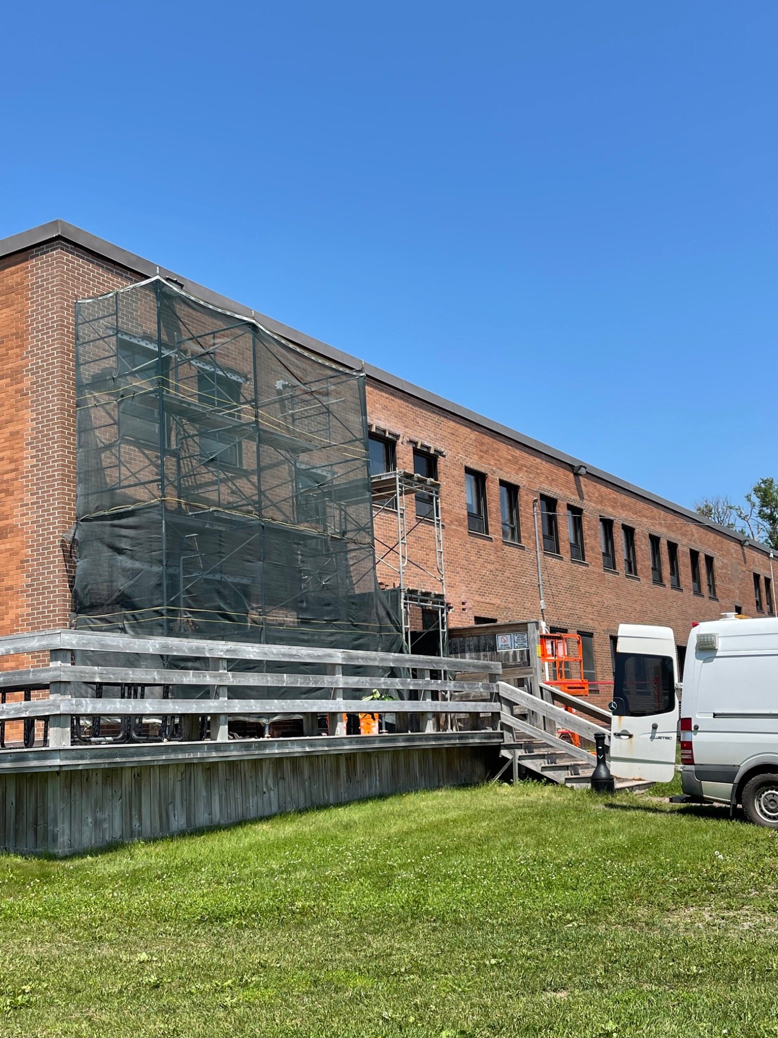 Brick restoration work at the J. David Stewart Armoury in Charlottetown