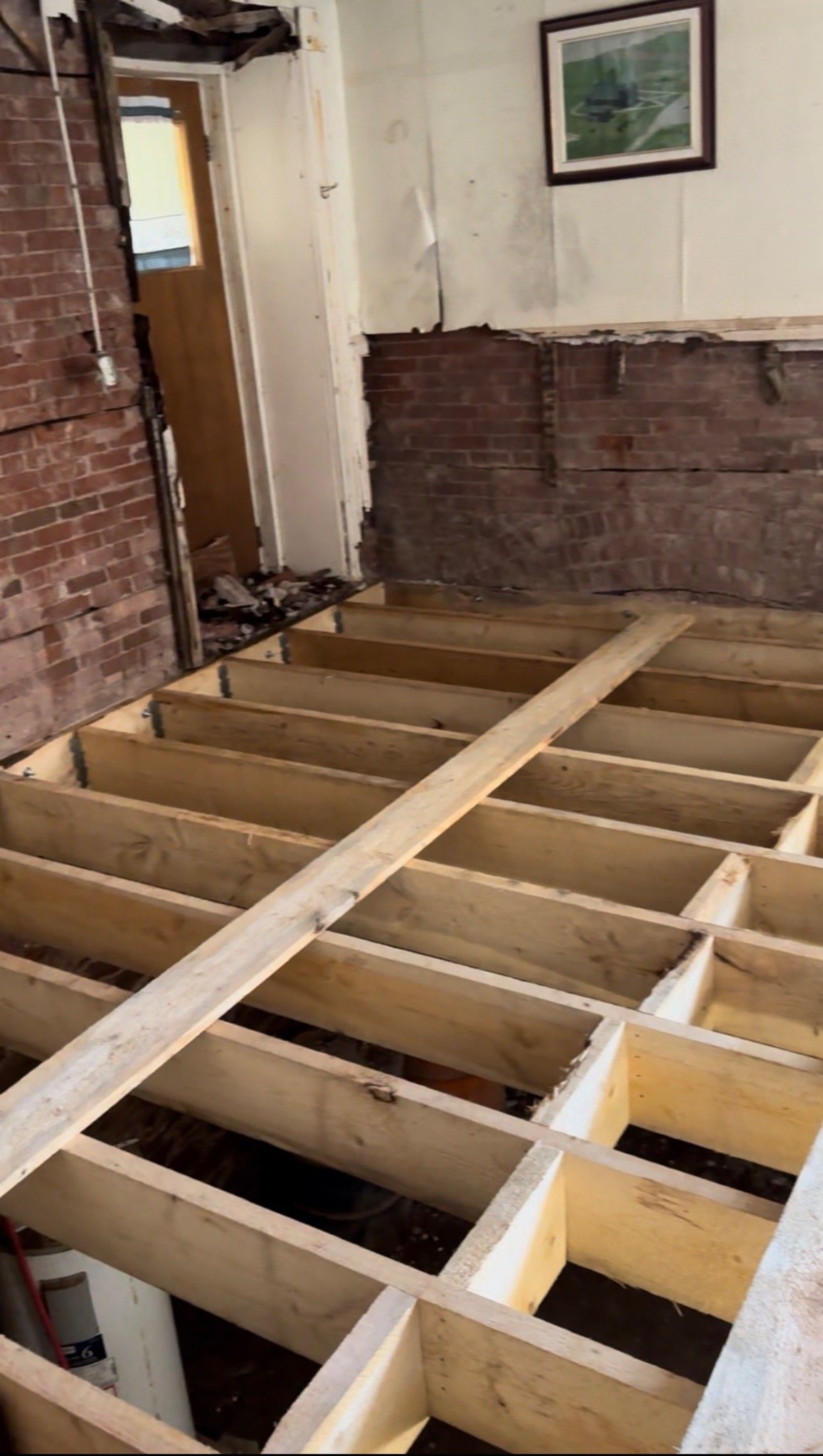 New floor framing during the ongoing Mont-Carmel Parish House restoration